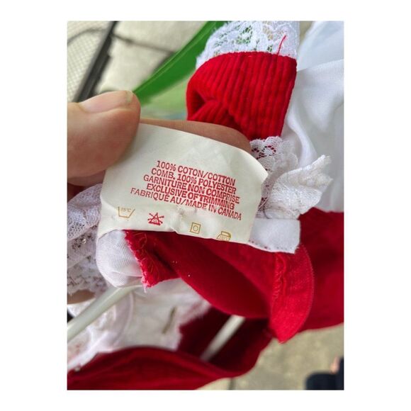 Vintage 80s Red Velvet Corduroy Romper Suit Formal White Lace One Piece Sz 3 - Picture 14 of 14